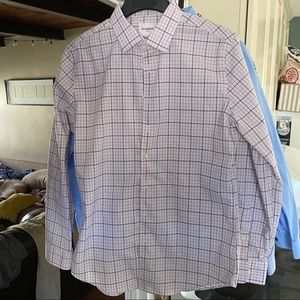 Slim fit large purple checkered button down shirt